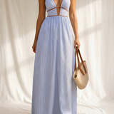 Sabine | Robe Longue Rayée à Décolleté Découpé