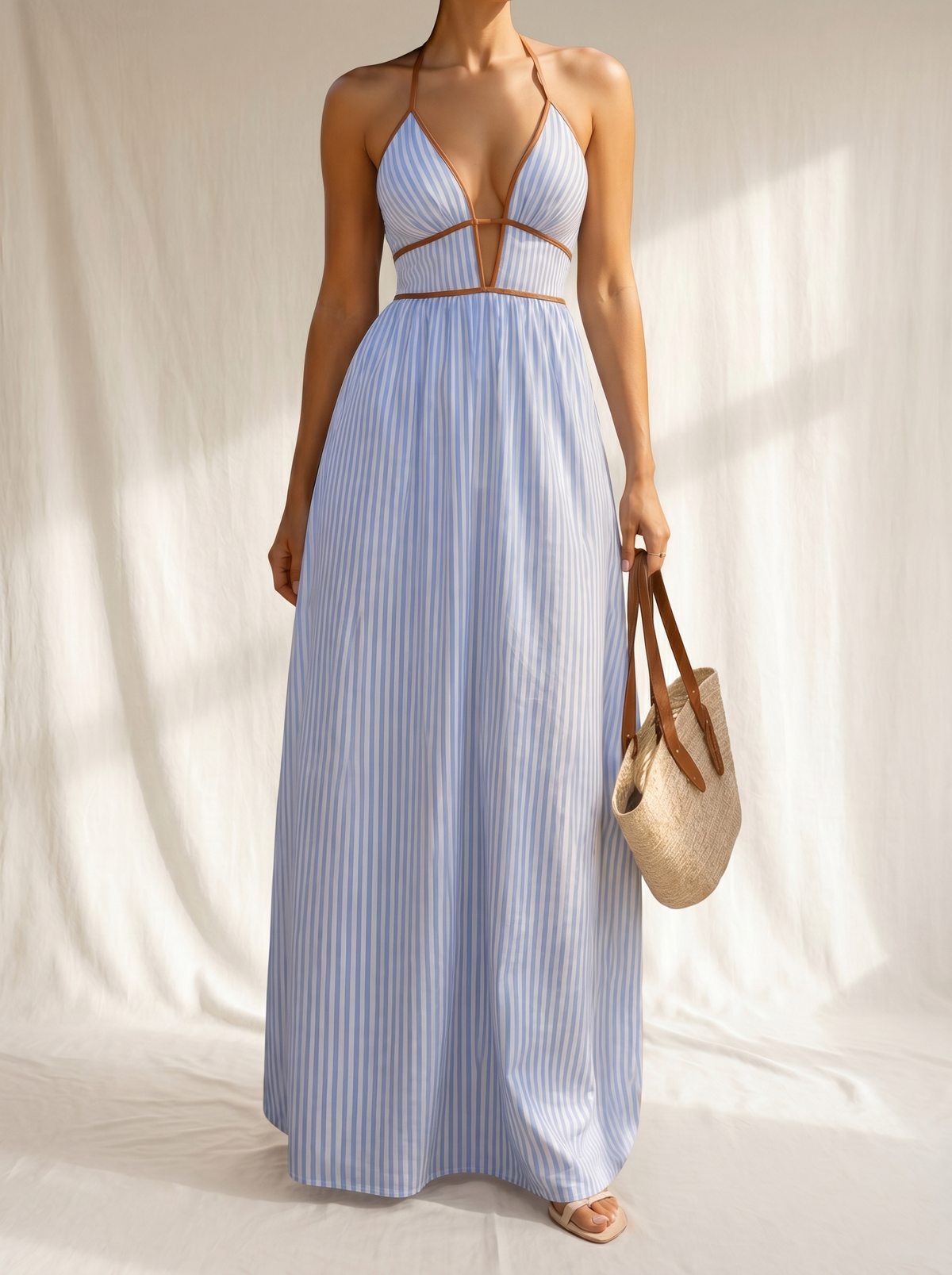 Laurina | Robe Longue à Rayures avec Décolleté Cut-out
