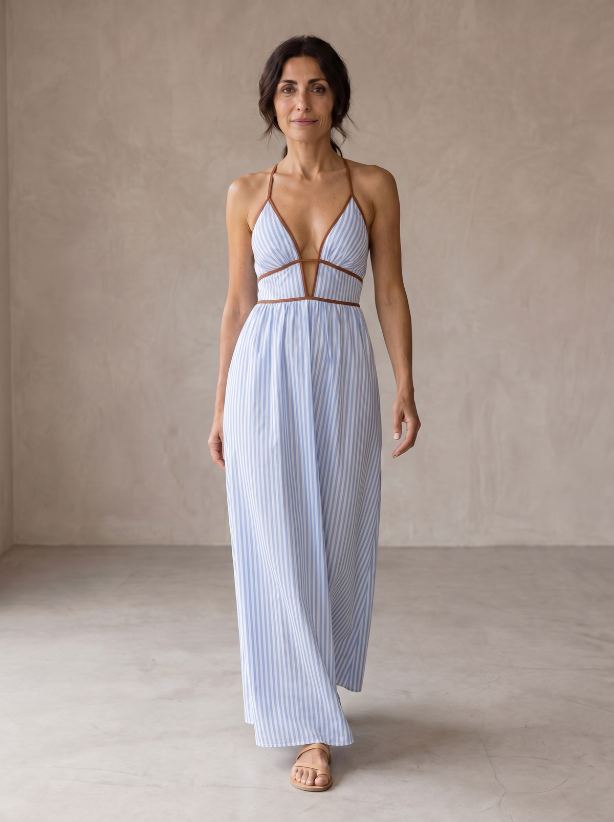 Laurina | Robe Longue à Rayures avec Décolleté Cut-out