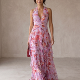 Corinne | Robe Longue à Décolleté Américain, Cascade de Roses