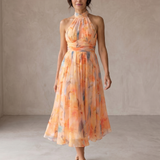 Séverine | Robe à Col Halter et Imprimé Aquarelle