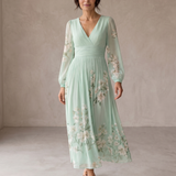 Simone | Robe Midi Vert Clair à Fleurs