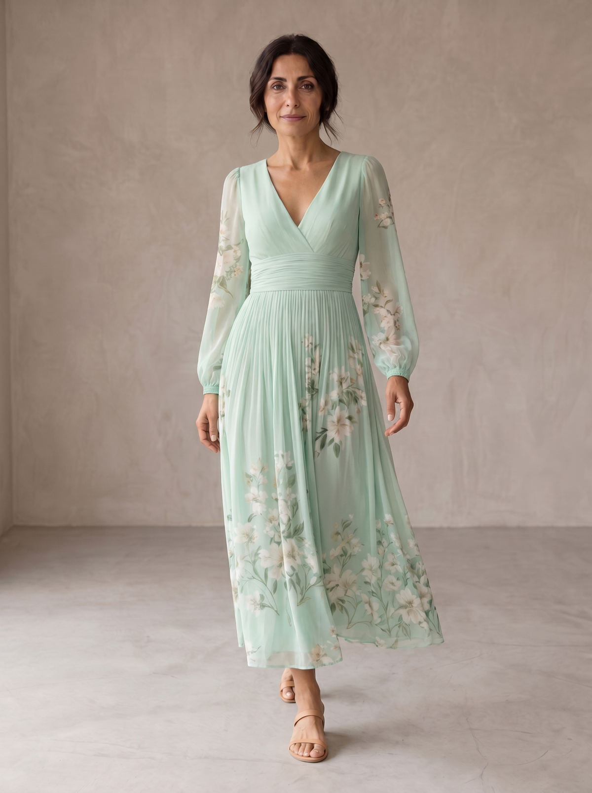 Cisella | Robe midi verte claire à fleurs