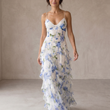 Blanche | Robe Midi Fleurie à Volants
