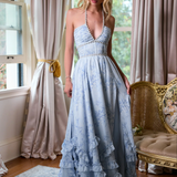 Rivaz – Robe Maxi avec Top Halter et Jupe Superposée
