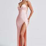 Corcelles – Robe Maxi en Satin avec Décolleté Haut