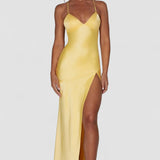 Corcelles – Robe Maxi en Satin avec Décolleté Haut